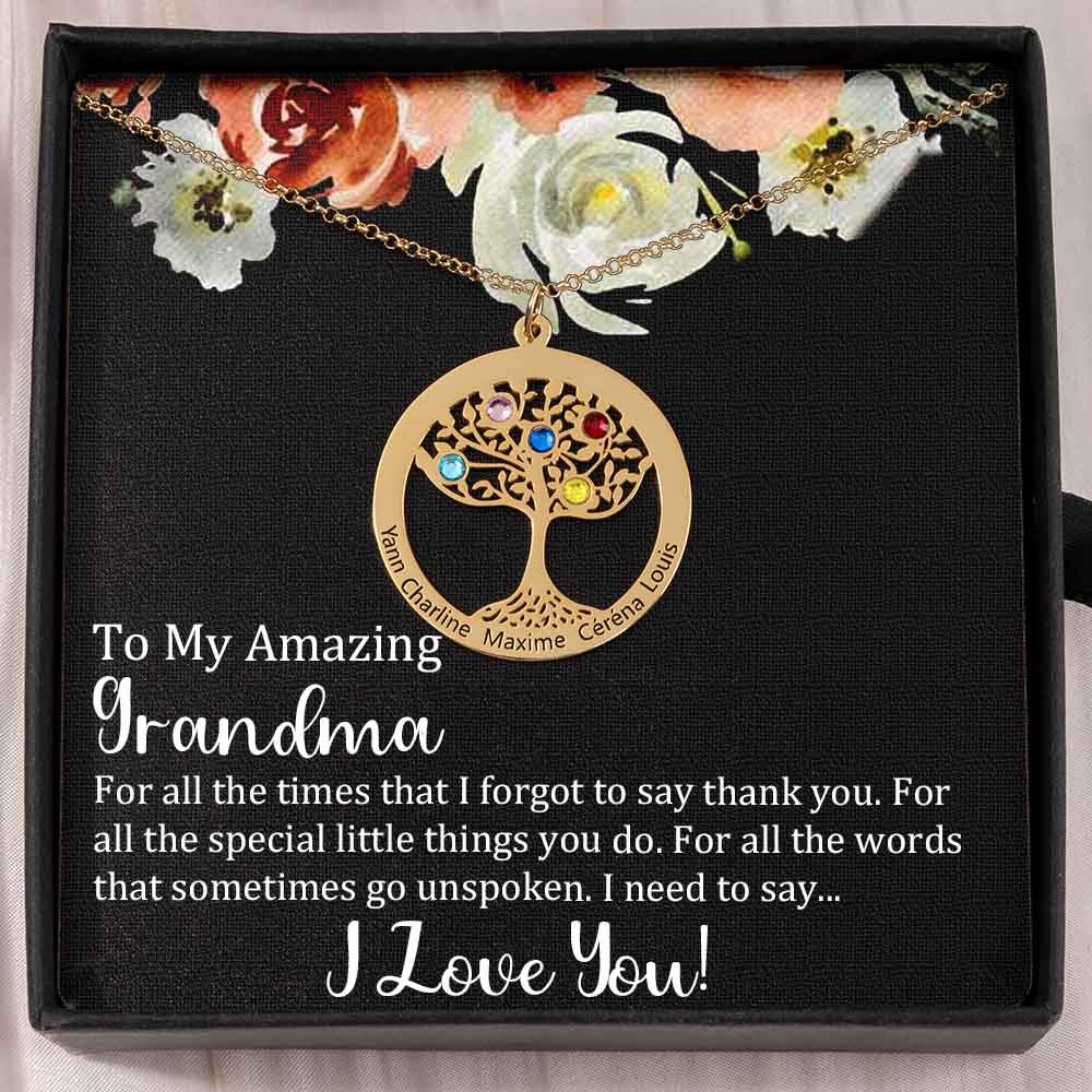 To My Grandma Personalized Family Tree Name Birthstone Necklaces