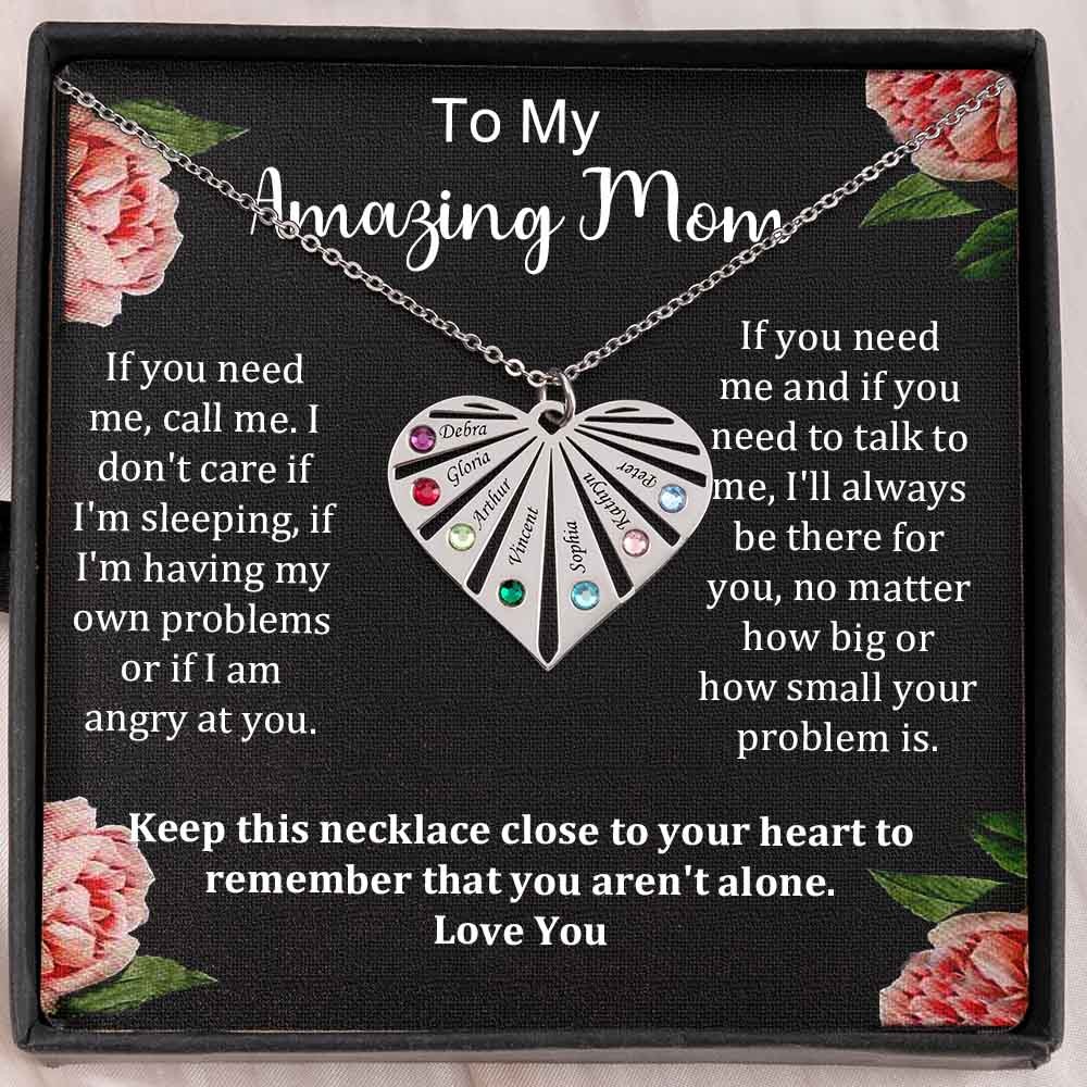 Personalized To My Mom Birthstone Heart Pendant Necklace Gift Ideas For Mother's Day