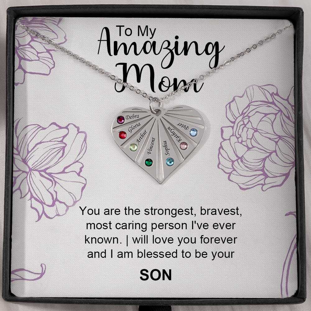 Personalized To My Mom Birthstone Heart Pendant Necklace Gift Ideas For Mother's Day