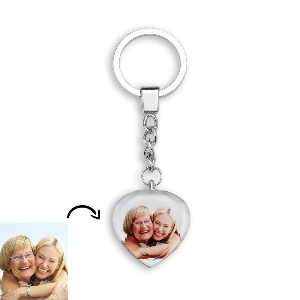 Custom Crystal Photo Keychain Personalised Picture Heart Gifts