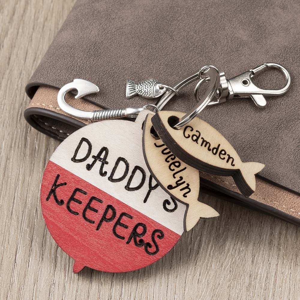 Father's Day Gift Personalised 1-10 Name Engraved Fishing Keychain Daddy Dad Grampa's Keepers