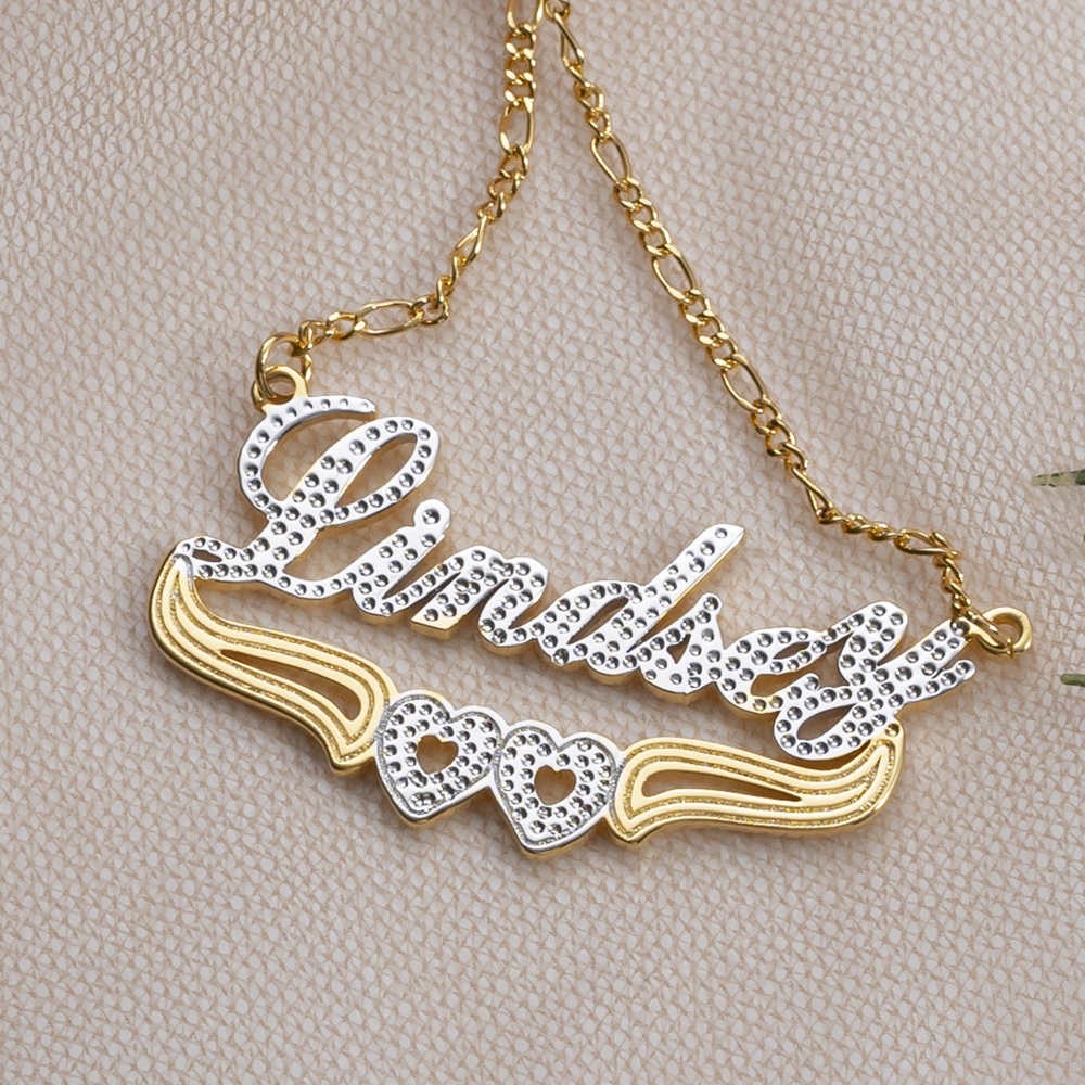 Personalized Two-Color Name Necklace with Heart Decoration