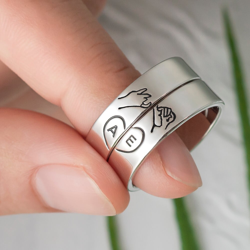 Personalised Matching Ring Swear Stacking Ring Set of 2