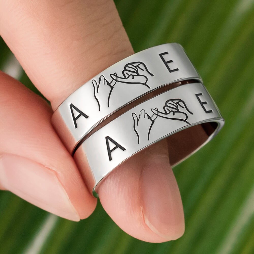 Personalised Matching Ring Swear Stacking Ring Set of 2