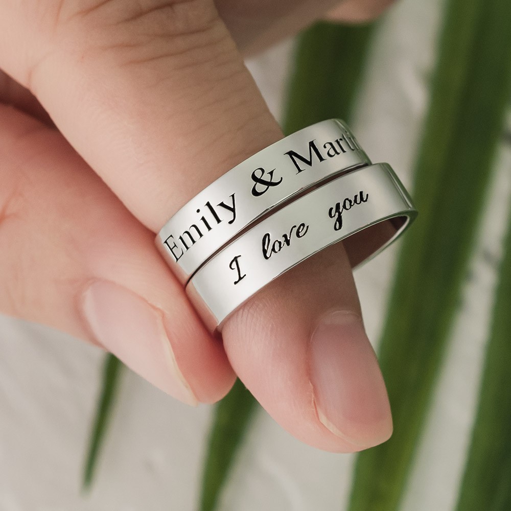 Personalised Matching Ring Swear Stacking Ring Set of 2