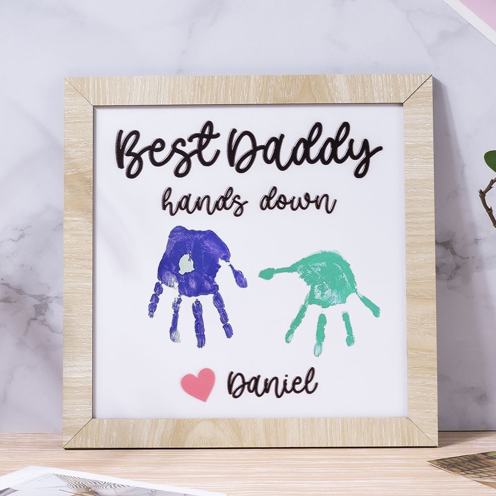 Best Daddy Hands Down Kids Child Handprint Frame With Personalised Name Engraving DIY Present Father's Day