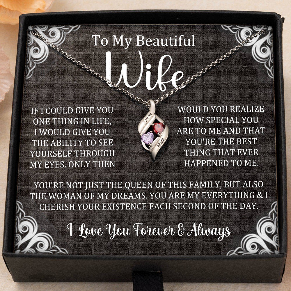 Custom To My Wife Birthstone Necklace Valentine's Day Gift From Husband