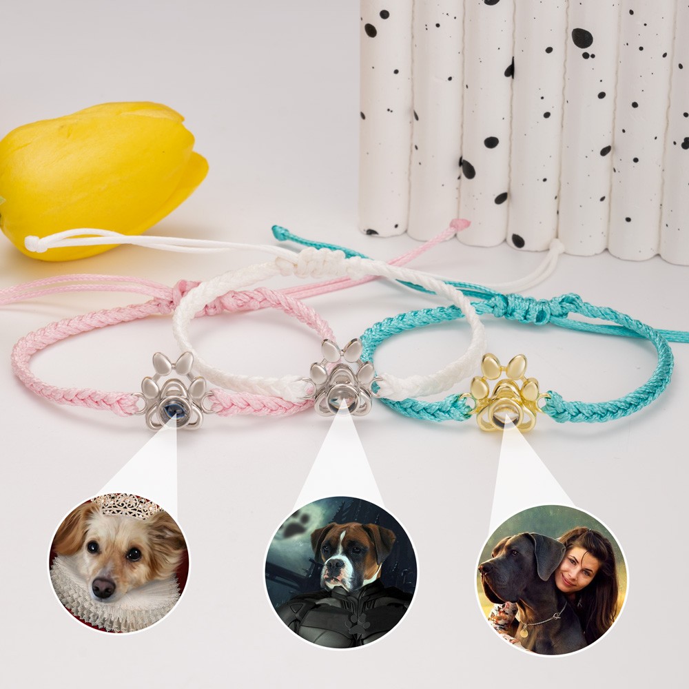 Custom Memorial Photo Projection Paw Charm Bracelet For Pet Lover