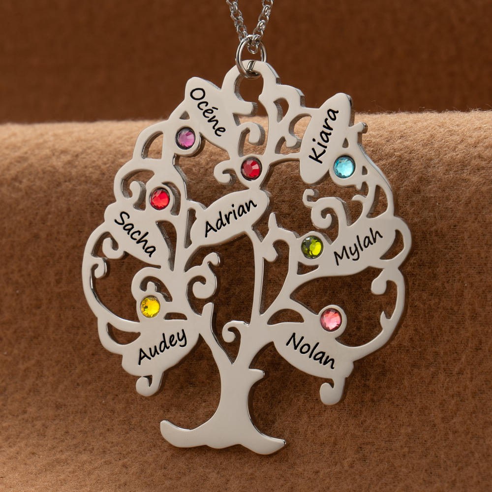 Personalised Family Tree of Life Name Necklace With Birthstone For Mother's Day Gift Ideas