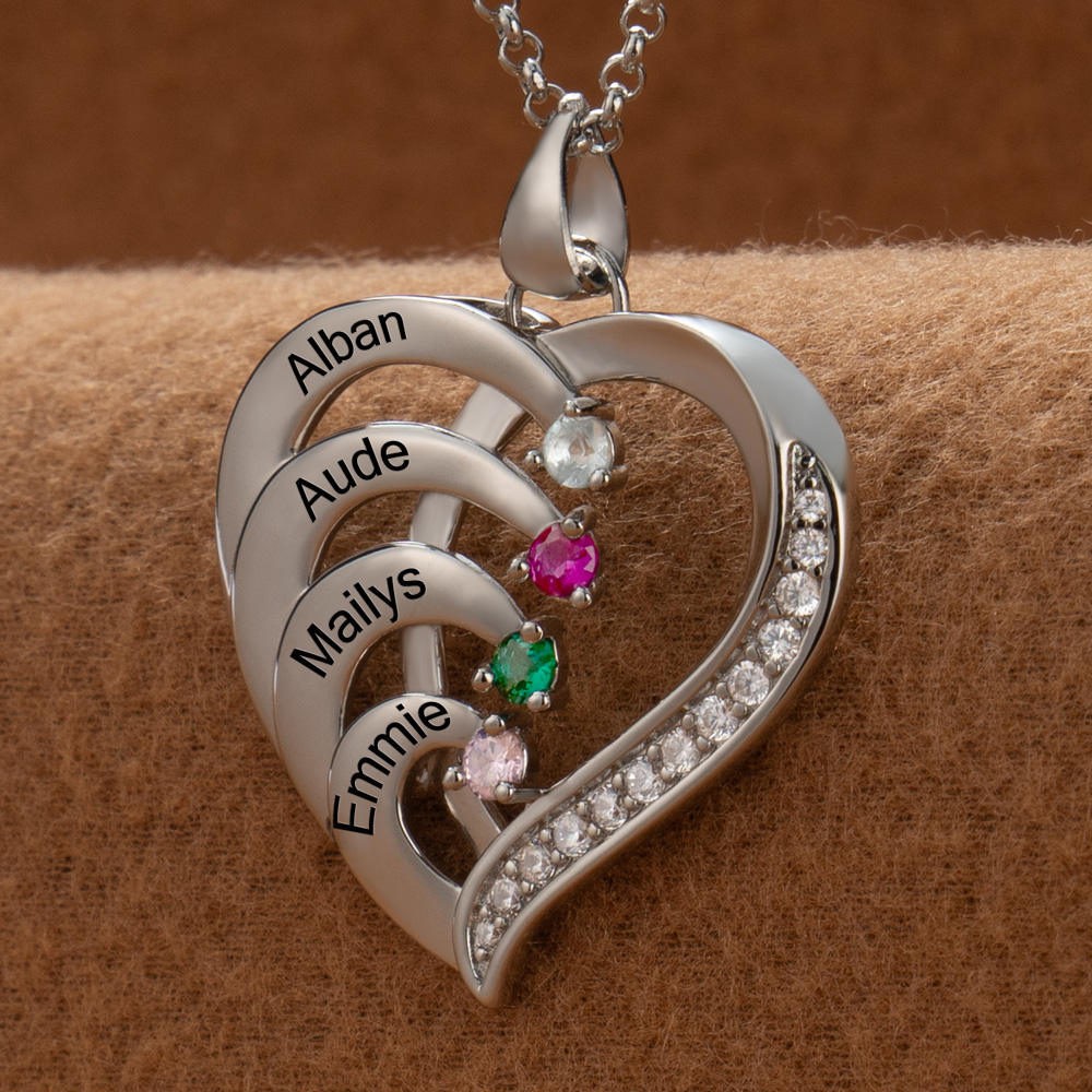 Personalised Name Heart Necklace With Birthstone For Mother's Day Birthday Gift Ideas