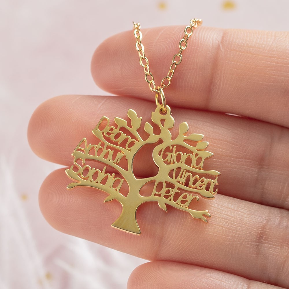 Personalised Family Tree Name Engraved Necklace