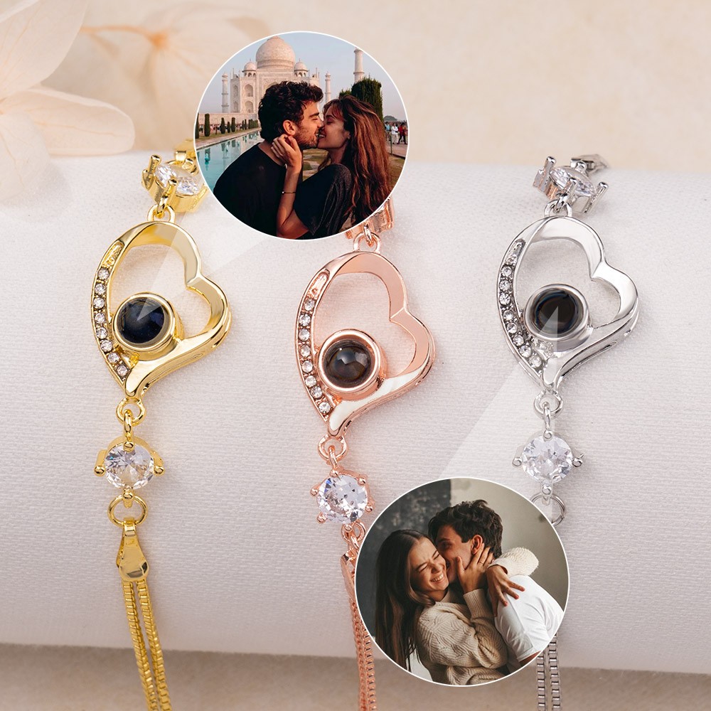 Custom Photo Projection Heart Bracelet For Couple Soulmate Valentine's Day Gift Ideas