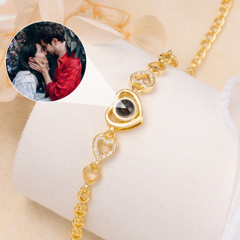 Custom Photo Projection Heart Charm Bracelet For Couple Soulmate Valentine's Day Gift Ideas