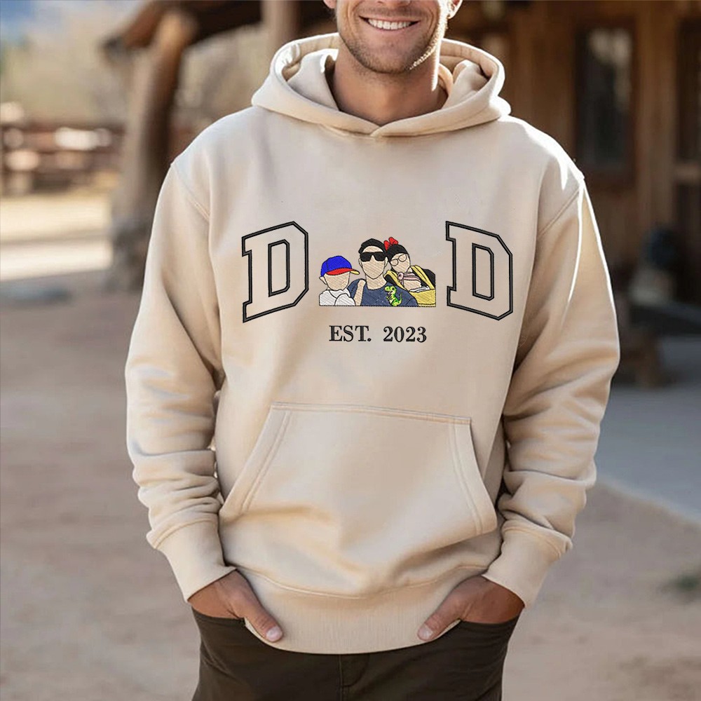 Custom Embroidered Dad Sweatshirt Hoodie with Photo For Father's Day Gift