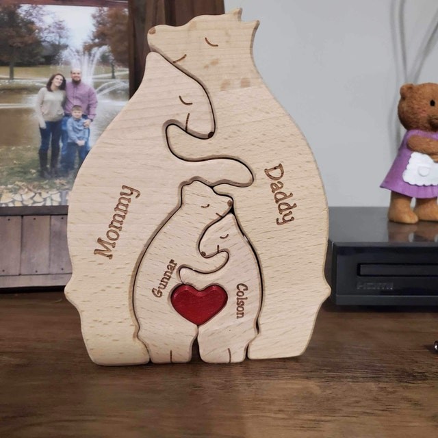 Custom Wood Bear Family Puzzle Keepsake Home Decor For Mother's Day Gift