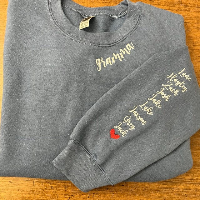 Custom Embroidered Grandma Sweatshirt Hoodie with Kids Names For Mother's Day Gift Ideas