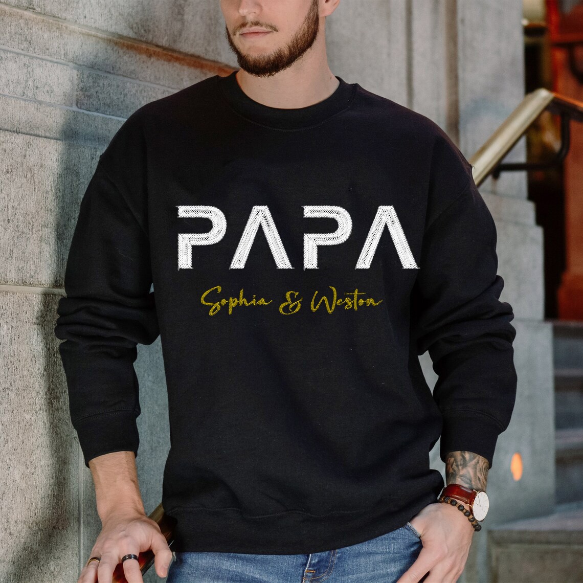 Custom Embroidered Papa Sweatshirt Hoodie with Kids Names For Father's Day Gift Ideas