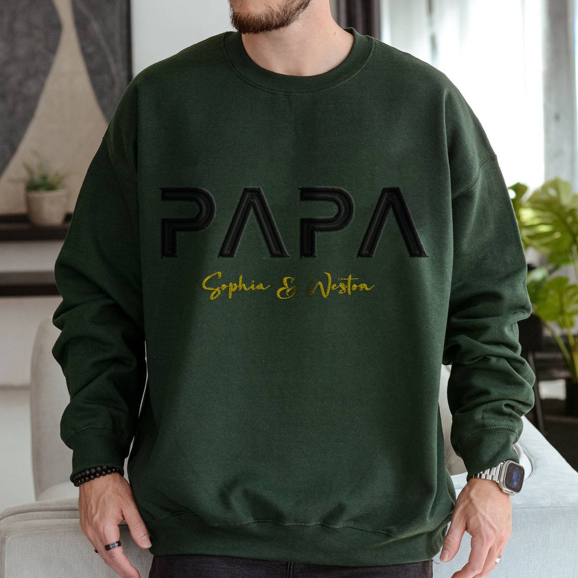 Custom Embroidered Papa Sweatshirt Hoodie with Kids Names For Father's Day Gift Ideas