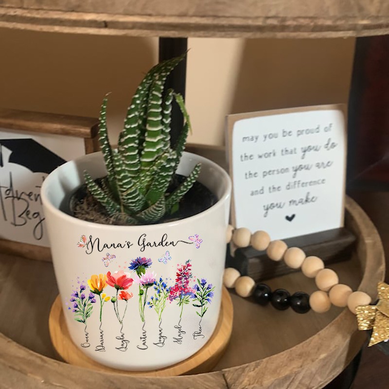 Personalised Nana's Garden Plant Pot With Grandkids Name and Birth Flower For Mother's Day Christmas