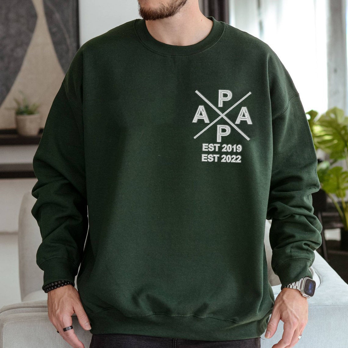 Custom Embroidered Papa Sweatshirt Hoodie with Kids Names For Father's Day Gift