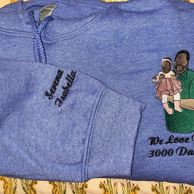 Custom Embroidered Dad Portrait Sweatshirt Hoodie with Name on Sleeve For Father's Day Gift