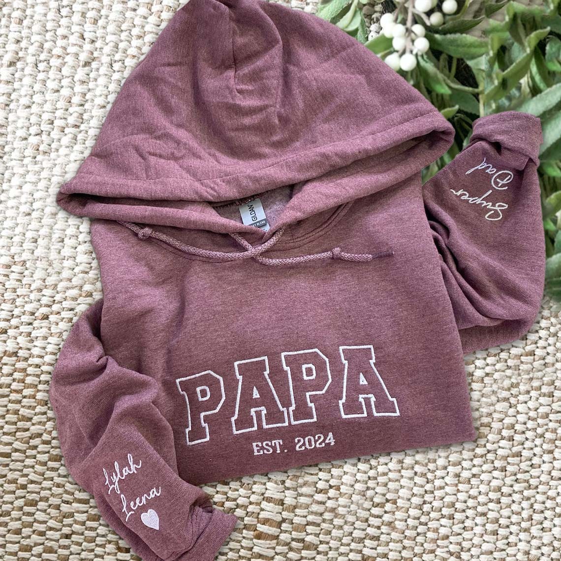 Custom Embroidered Papa Sweatshirt Hoodie with Kids Names For Father's Day Gift Ideas