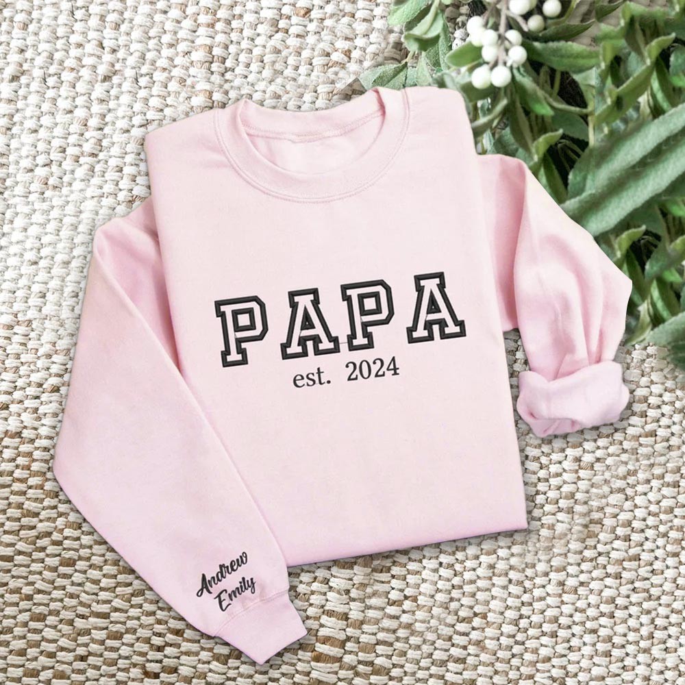 Custom Embroidered Papa Sweatshirt Hoodie with Kids Names For Father's Day Gift Ideas