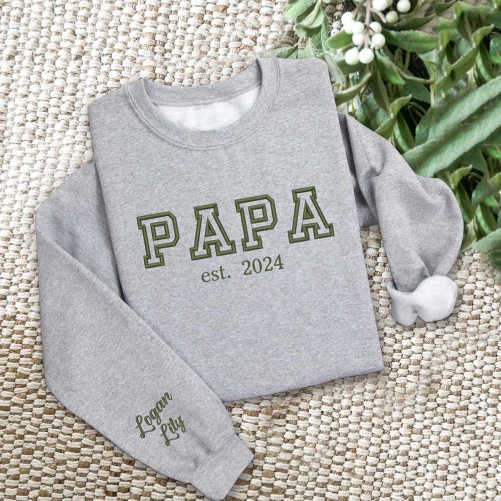 Custom Embroidered Papa Sweatshirt Hoodie with Kids Names For Father's Day Gift Ideas