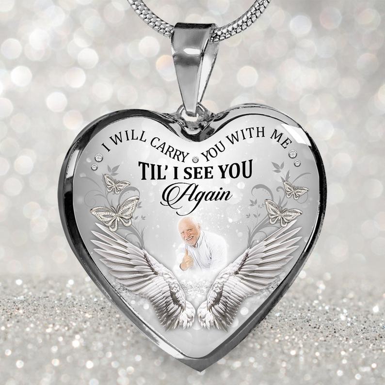 Personalised Memorial Necklace I Will Carry You With Me Til' I See You Again Customize Heart Photo Necklace