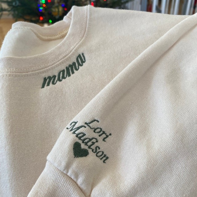 Custom Embroidered Mama Sweatshirt Hoodie with Kids Names For Mother's Day Gift Ideas