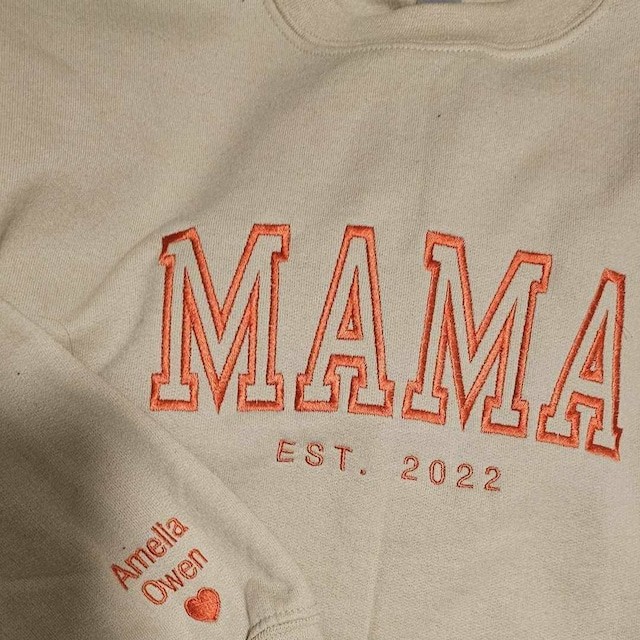 Custom Embroidered Mama Sweatshirt Hoodie with Kids Names For Mother's Day Gift Ideas