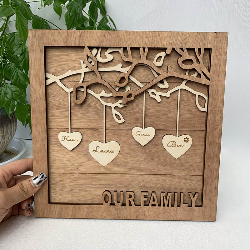 Custom Family Tree Wood Sign Name Engraved Home Wall Decor Christmas Gift