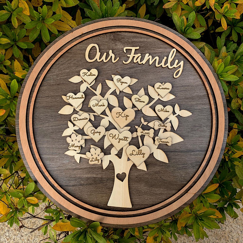 Custom Family Tree Wood Sign Name Engraved Home Wall Decor Christmas Gift