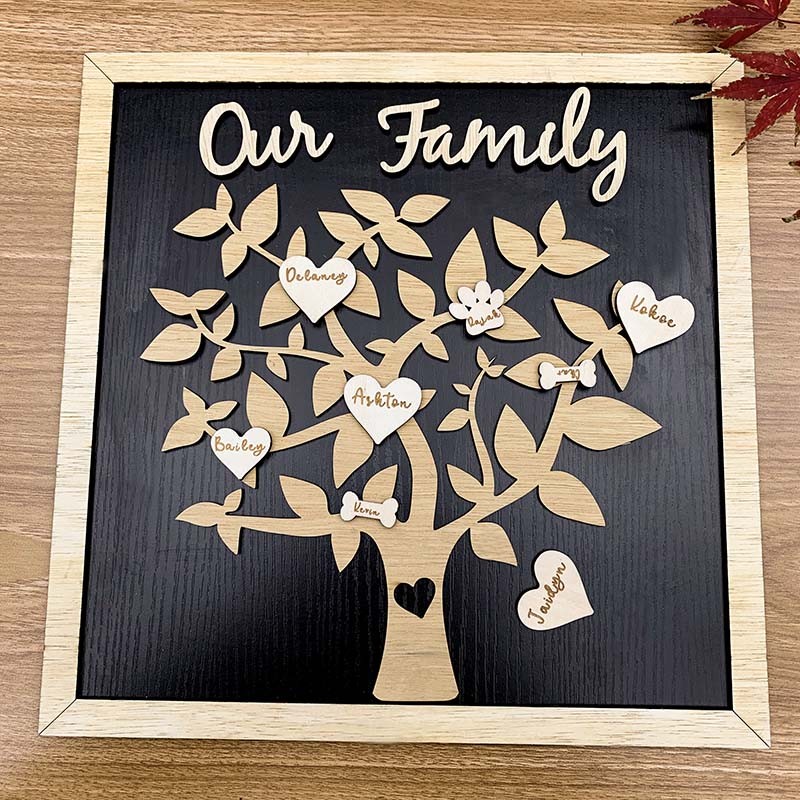 Custom Family Tree Wood Sign Name Engraved Home Wall Decor Christmas Gift