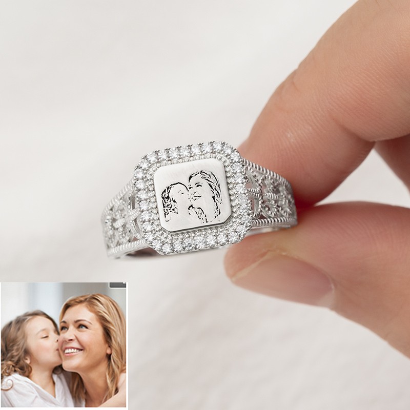 S925 Sterling Silver Personalised Engraved Photo Ring