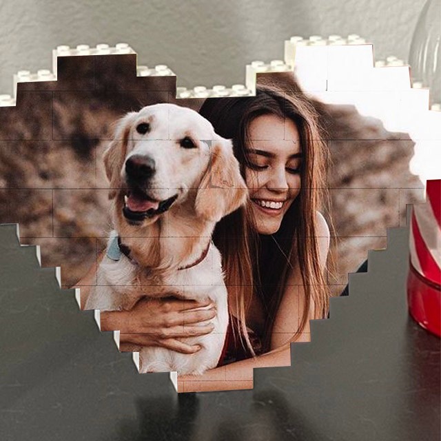 Personalized Heart Photo Block Puzzle Building Brick For Pet Lovers Keepsake