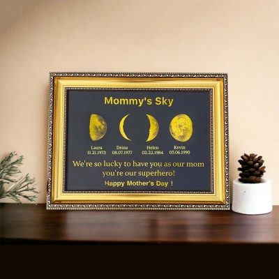 Custom Moon Phase Wood Sign Mommy's Sky Best Gift For Mother's Day