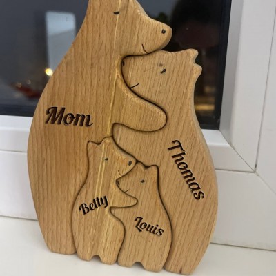 Custom Wood Bear Family Puzzle Keepsake Home Decor For Mother's Day Gift