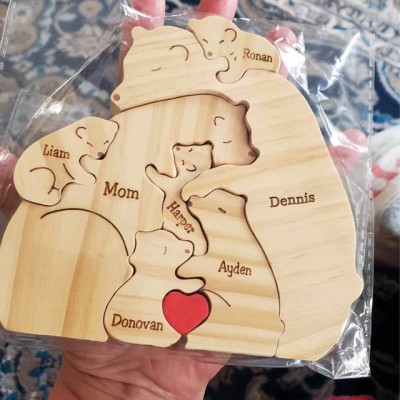 Custom Wood Bear Family Puzzle Keepsake Home Decor For Mother's Day Gift