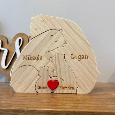 Custom Wood Bear Family Puzzle Keepsake Home Decor For Mother's Day Gift