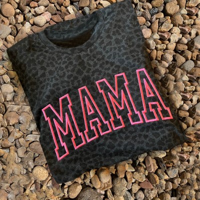 Custom Embroidered Leopard Mama Shirt For Mother's Day Gift