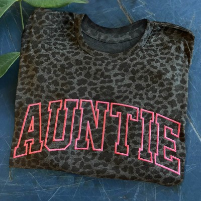 Custom Embroidered Leopard Auntie Shirt For Mother's Day Gift