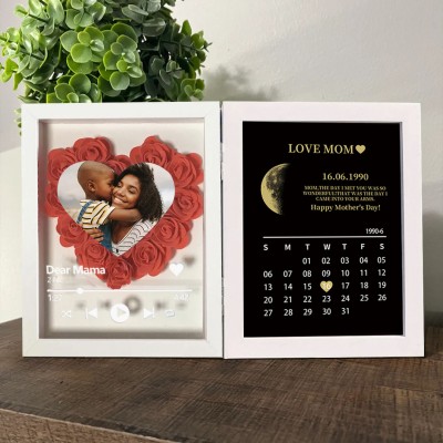 Personalized Flower Shadow Box Moon Phase Calendar with Names Gift for Mother's Day