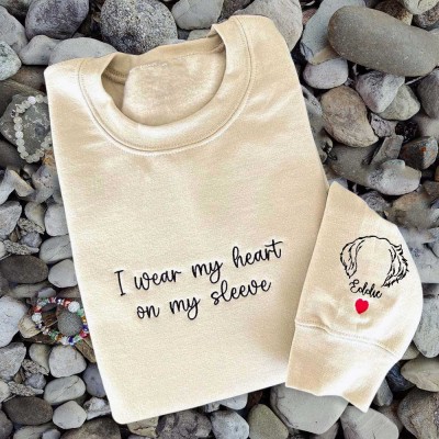 Custom I Wear My Heart On My Sleeve Embroidered Ear Outline Sweatshirt Hoodie For Pet Lover