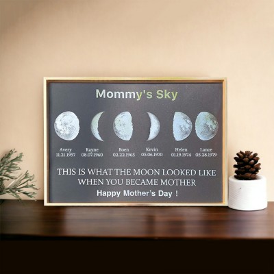 Custom Moon Phase Wood Sign Mommy's Sky Best Gift For Mother's Day