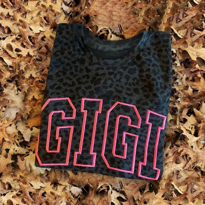 Custom Embroidered Leopard Gigi Shirt For Mother's Day Gift