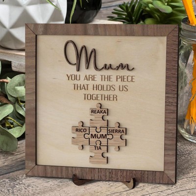 Personalized Mum Puzzles Sign With Kids Name You Are The Piece That Holds Us Together Home Wall Decor For Mother's Day