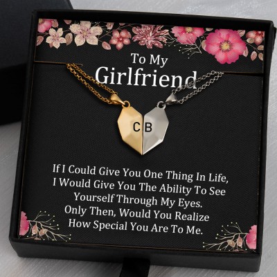 To My Girlfriend 2 Pieces Personalized Magnetic Heart-Shaped Necklace For Her Valentine's Day