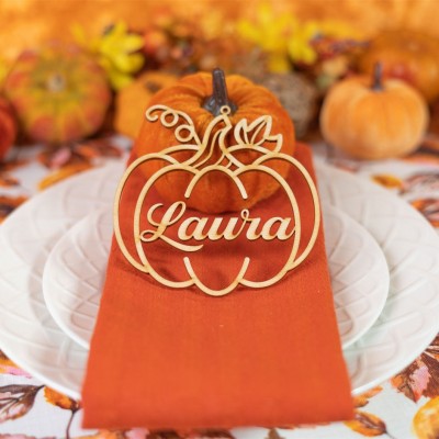 Thanksgiving Place Cards Personalized Pumpkin Name Sign Dining Table Fall Decor