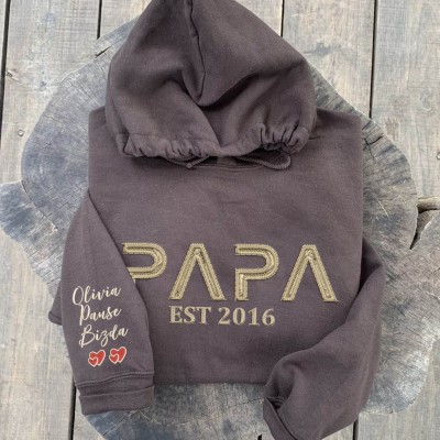 Custom Embroidered Papa Sweatshirt Hoodie with Kids Names For Father's Day Gift Ideas